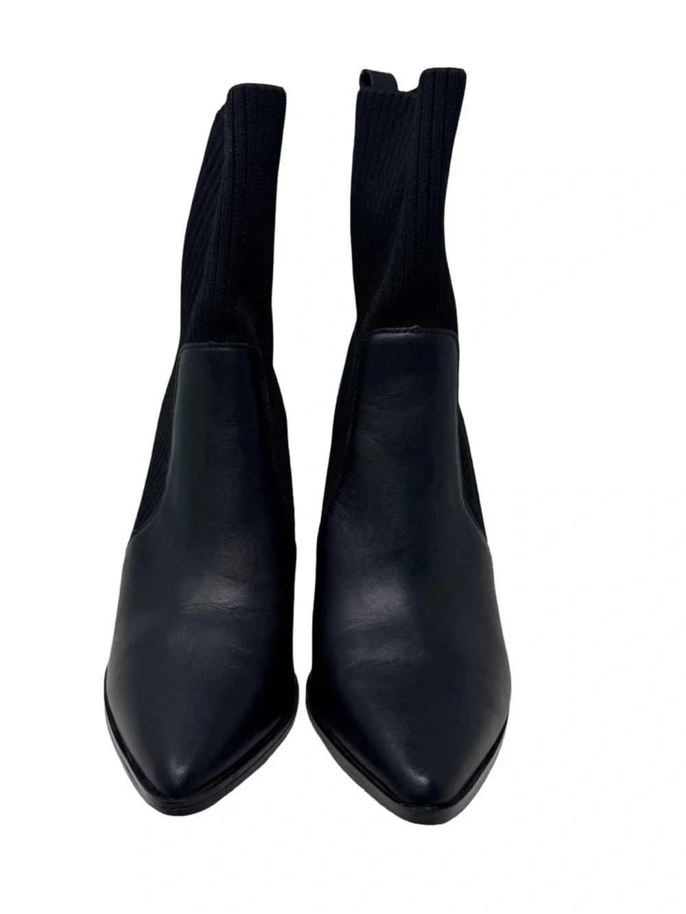 Steve Madden Tackle Sock Bootie Size 7 Black Leather Block Heel Capsule Wardrobe